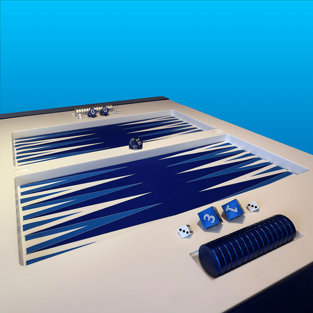Mesa de Backgammon fabricada en Corian blanco detalle- Divertoys
