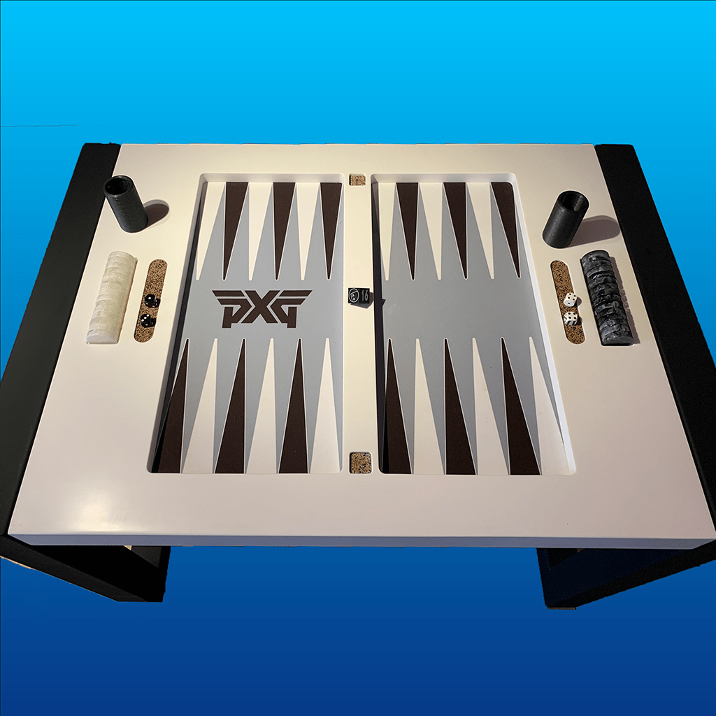 Mesa de Backgammon fabricada en Corian blanco planta- Divertoys