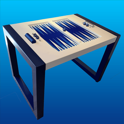 Mesa de Backgammon fabricada en Corian blanco diagonal- Divertoys