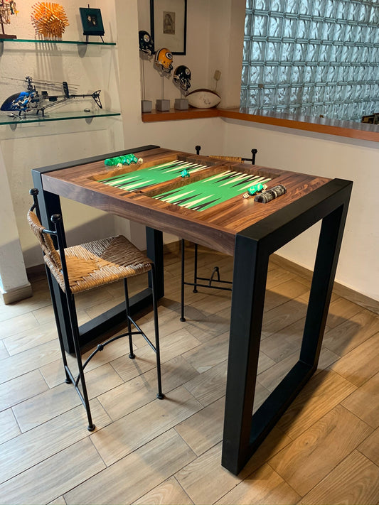 Mesa de Backgammon fabricada en nogal periquera- Divertoys