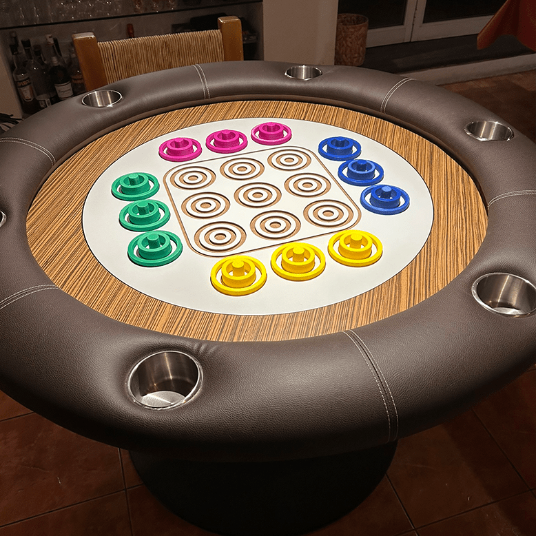 Mesa de Juegos Redonda para 6 Jugadores cafe con juego triO. - Divertoys