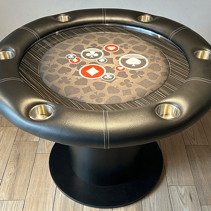 Mesa de Juegos Redonda para 6 Jugadores negra con gris centro poker. - Divertoys