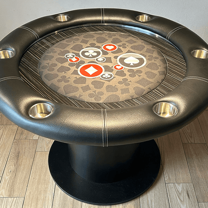 Mesa de Juegos Redonda para 6 Jugadores negra con gris centro poker. - Divertoys